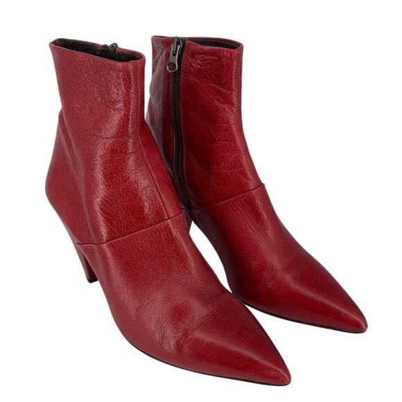 l’intervalle Luxury Red Leather Booties Heels Minimalist Size 40 Euro Spain 9 US